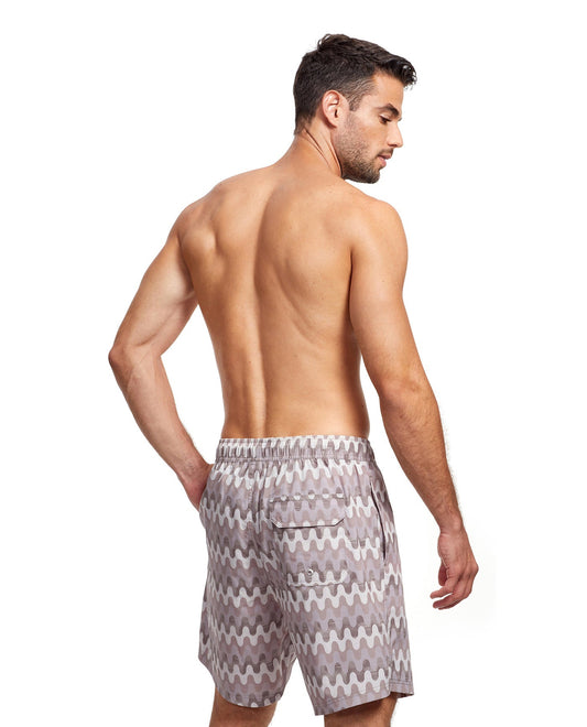 Back View Of Gottex Men 7-Inch Swim Trunks | GOTTEX MEN TAUPE WAVE