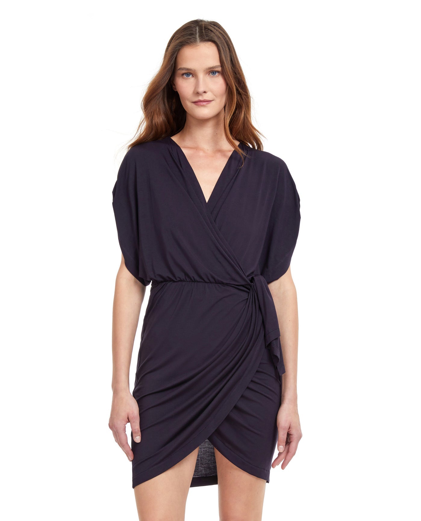 Front View Of Gottex Classic Mootini Short Surplice Side Tie Cover Up Dress | Gottex Mootini