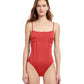 Front View Of Gottex Classic Paloma Shaped Square Neck One Piece Swimsuit | Gottex Paloma Terracotta