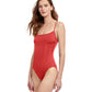 Side View View Of Gottex Classic Paloma Shaped Square Neck One Piece Swimsuit | Gottex Paloma Terracotta