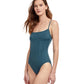 Side View View Of Gottex Classic Paloma Shaped Square Neck One Piece Swimsuit | Gottex Paloma Leaf