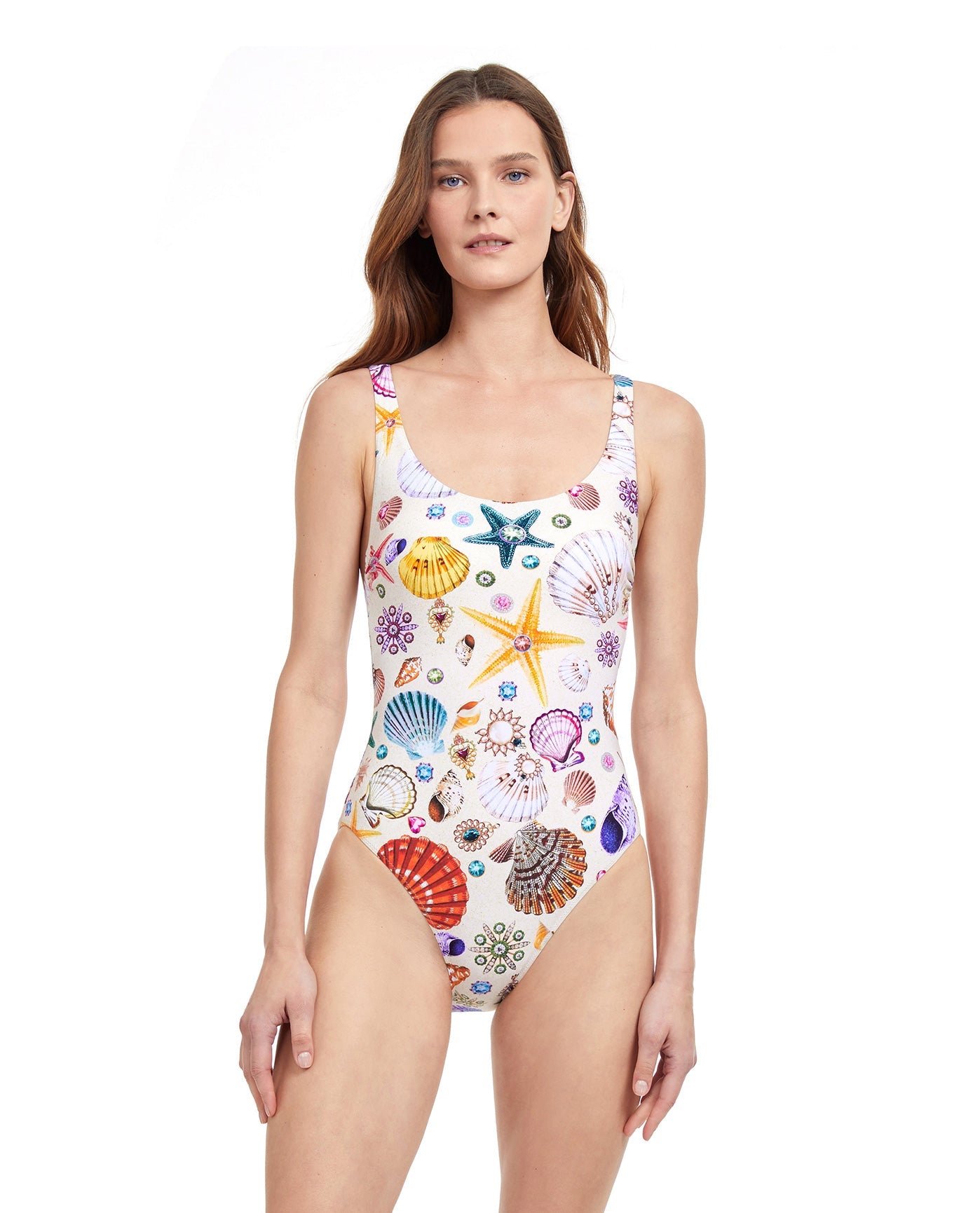 Front View Of Gottex Classic White Sands Sand Round Neck One Piece Swimsuit | Gottex White Sands White