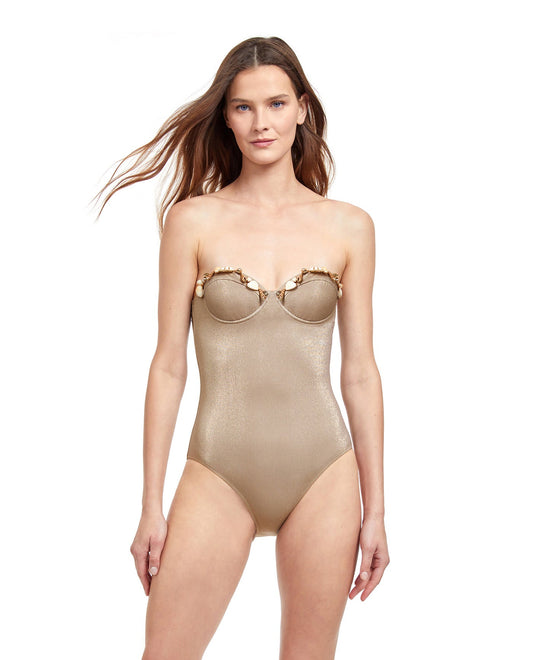 Gottex Golden Touch Bandeau Strapless One Piece Swimsuit