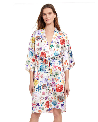 Front View Of Gottex Classic White Sands Sand Kimono Cover Up Dress | Gottex White Sands White
