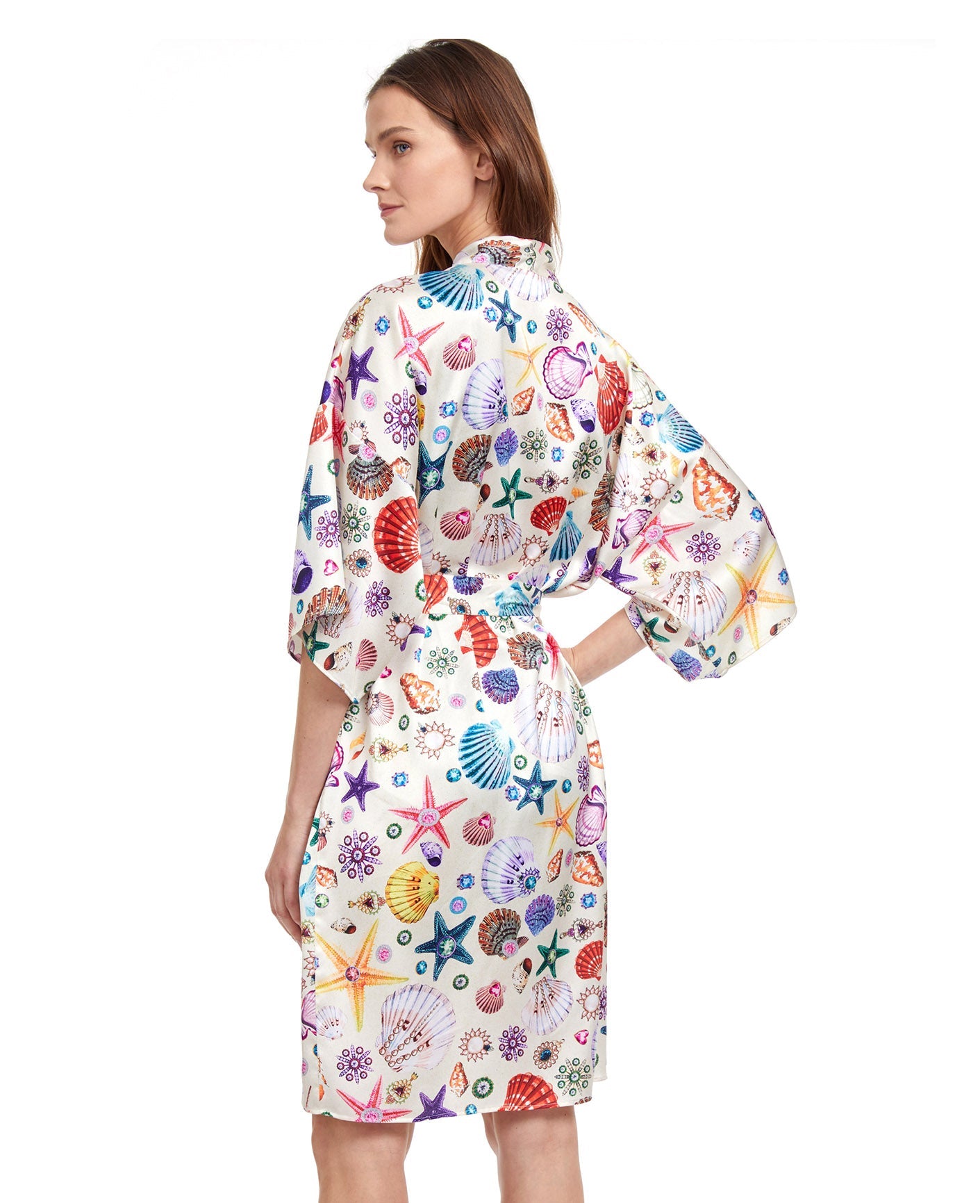 Back View Of Gottex Classic White Sands Sand Kimono Cover Up Dress | Gottex White Sands White