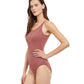 Side View View Of Gottex Essentials African Escape Mastectomy High Neck One Piece Swimsuit | Gottex African Escape Rose Taupe