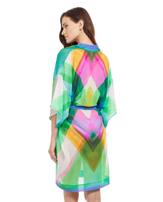 Back View Of Gottex Essentials Diagonal Dreams Belted Kimono Cover Up Dress | Gottex Diagonal Dreams
