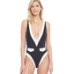 Front View Of Gottex Classic High Class Deep-V Plunge One Piece Swimsuit | Gottex High Class Black And White
