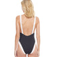 Back View Of Gottex Classic High Class Deep-V Plunge One Piece Swimsuit | Gottex High Class Black And White