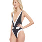 Side View View Of Gottex Classic High Class Deep-V Plunge One Piece Swimsuit | Gottex High Class Black And White