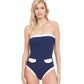 Front View Of Gottex Classic High Class Bandeau Strapless One Piece Swimsuit | Gottex High Class Navy And White