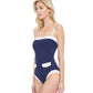 Side View View Of Gottex Classic High Class Bandeau Strapless One Piece Swimsuit | Gottex High Class Navy And White