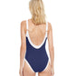 Back View Of Gottex Classic High Class Full Coverage Square Neck One Piece Swimsuit | Gottex High Class Navy And White