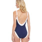 Back View Of Gottex Classic High Class V-Neck Surplice One Piece Swimsuit | Gottex High Class Navy And White