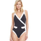 Front View Of Gottex Classic High Class V-Neck Surplice One Piece Swimsuit | Gottex High Class Black And White