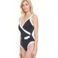 Side View View Of Gottex Classic High Class V-Neck Surplice One Piece Swimsuit | Gottex High Class Black And White