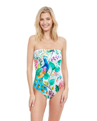 Front View Of Gottex Classic Mayurika Bandeau Strapless One Piece Swimsuit | Gottex Mayurika