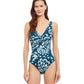 Front View Of Gottex Essentials Full Coverage Miss Butterfly V-Neck Twist One Piece Swimsuit | Gottex Miss Butterfly Blue