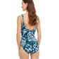 Back View Of Gottex Essentials Full Coverage Miss Butterfly V-Neck Twist One Piece Swimsuit | Gottex Miss Butterfly Blue