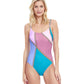 Front View Of Gottex Classic Modern Shades Round Neck One Piece Swimsuit | Gottex Modern Shades Pink