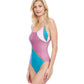 Side View View Of Gottex Classic Modern Shades Round Neck One Piece Swimsuit | Gottex Modern Shades Pink