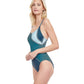Side View View Of Gottex Classic Modern Shades Round Neck One Piece Swimsuit | Gottex Modern Shades Blue