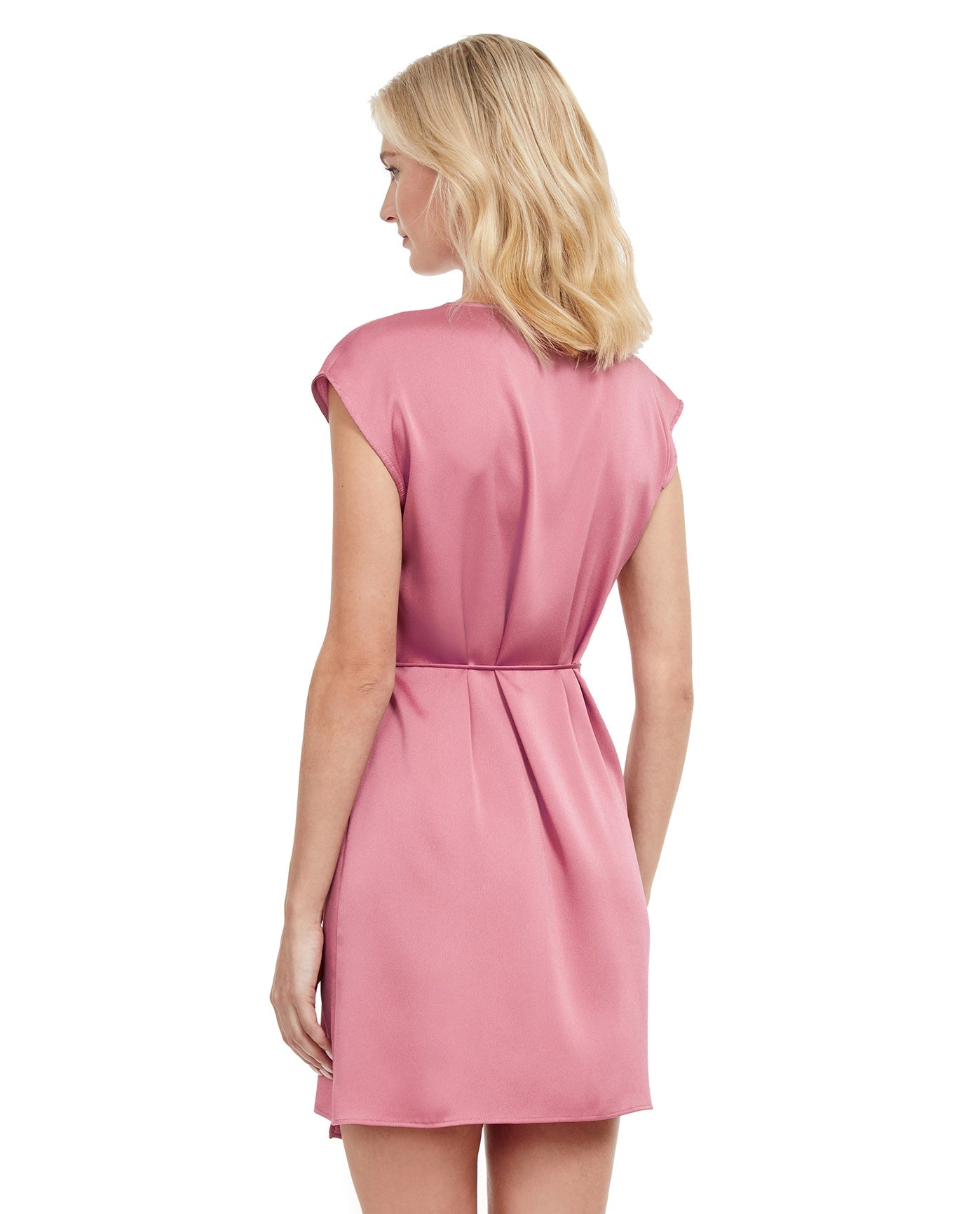 Back View Of Gottex Classic Modern Shades Surplice Wrap Cover Up Beach Dress | Gottex Modern Shades Pink Solid