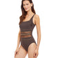 Side View View Of Gottex Essentials Onyx Square Neck One Piece Swimsuit | Gottex Onyx Brown And Gold