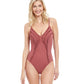 Front View Of Gottex Classic Queen Of Paradise V-Neck One Piece Swimsuit | Gottex Queen Of Paradise Rose Taupe