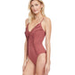 Side View View Of Gottex Classic Queen Of Paradise V-Neck One Piece Swimsuit | Gottex Queen Of Paradise Rose Taupe