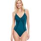 Front View Of Gottex Classic Queen Of Paradise V-Neck One Piece Swimsuit | Gottex Queen Of Paradise Peacock