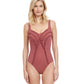 Front View Of Gottex Classic Queen Of Paradise Shaped Square Neck One Piece Swimsuit | Gottex Queen Of Paradise Rose Taupe