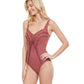 Side View View Of Gottex Classic Queen Of Paradise Shaped Square Neck One Piece Swimsuit | Gottex Queen Of Paradise Rose Taupe