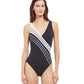 Front View Of Gottex Essentials Simple Elegance Full Coverage Surplice One Piece Swimsuit | Gottex Simple Elegance Black And White