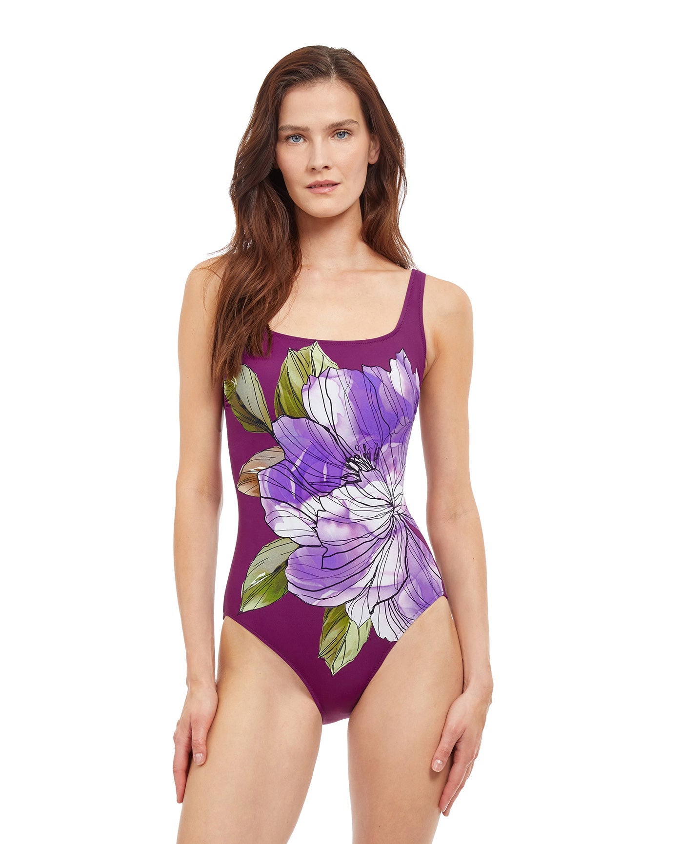 $185 Gottex Women Blue Paradise Floral Square Neck One Piece Swimsuit Size 6