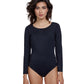 Front View Of Gottex Modest Round Neck Long Sleeve One Piece | GOTTEX MODEST BLACK