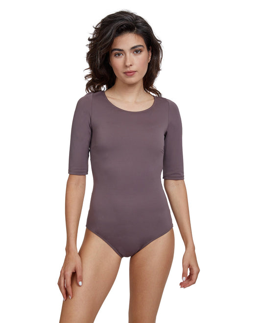 Front View Of Gottex Modest Round Neck Short Sleeve One Piece | GOTTEX MODEST CEDAR