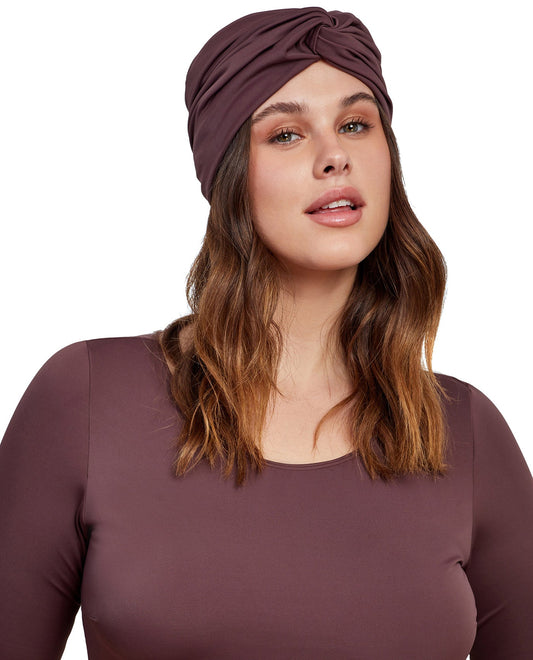 Front View Of Gottex Modest Knotted Hair Covering | GOTTEX MODEST BROWN