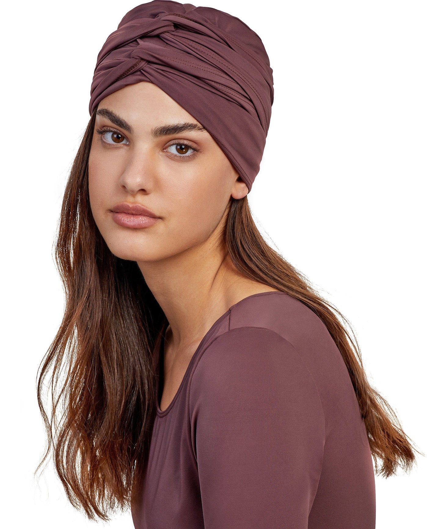 Front View Of Gottex Modest Hair Covering With Tie | GOTTEX MODEST BROWN