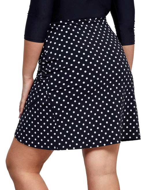 Back View Of Gottex Modest A-Line Surplice Skirt | GOTTEX MODEST BLACK AND WHITE DOTS