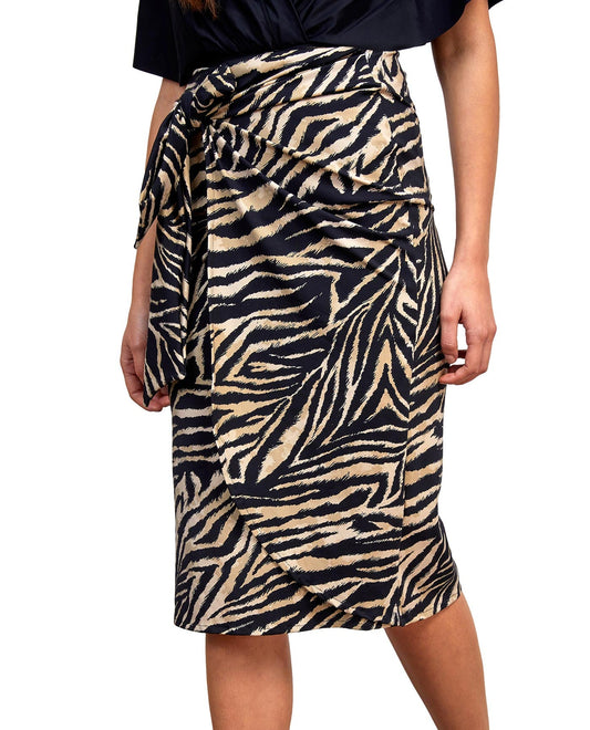 Front View Of Gottex Modest Long Draped Wrap Skirt | GOTTEX MODEST WILDLIFE BROWN