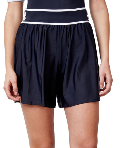 Front View Of Gottex Modest Cover Up Short Pants | GOTTEX MODEST BLACK AND WHITE
