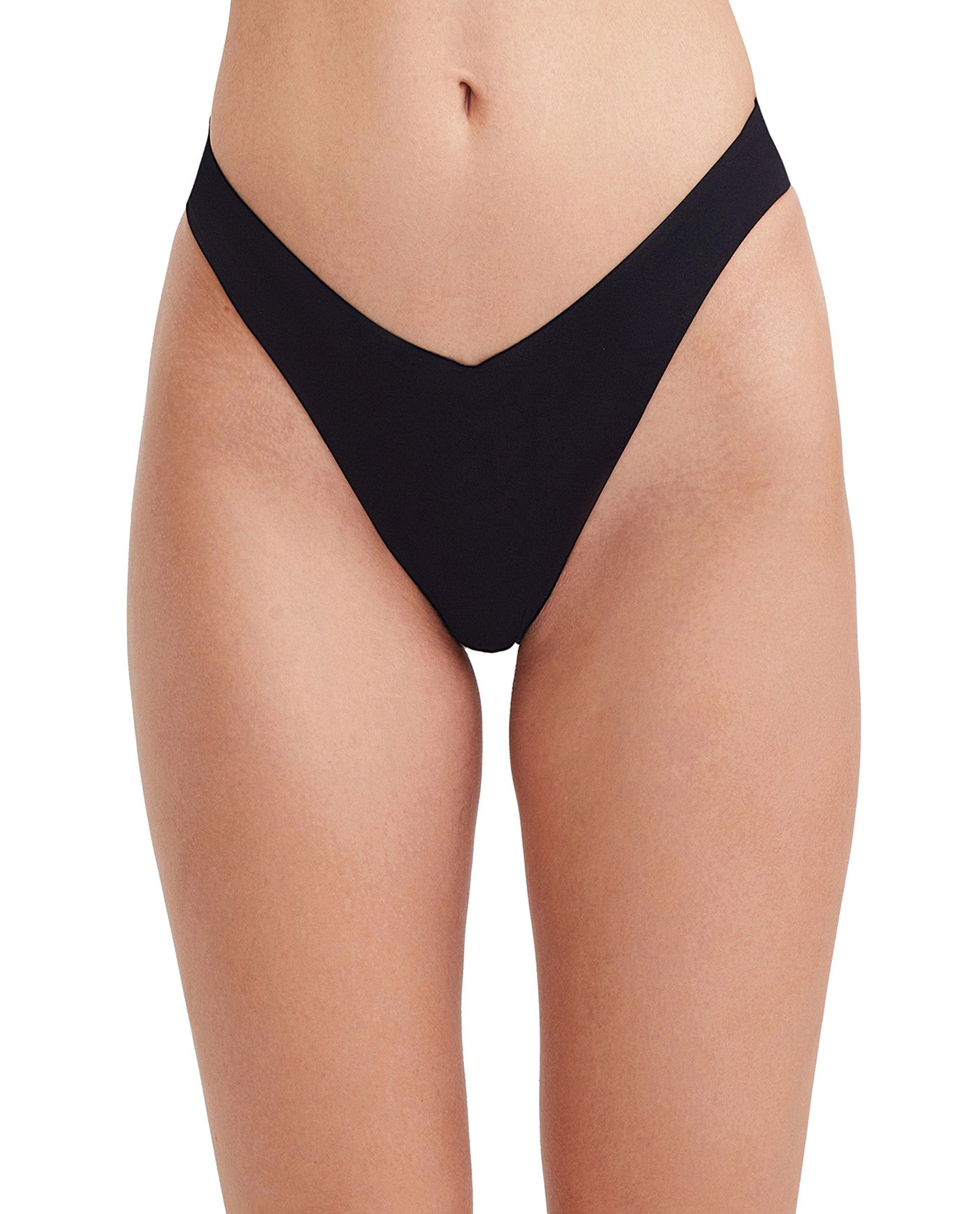 Front View Of Au Naturel Iman High Leg Bikini Bottom | AU NATUREL BLACK