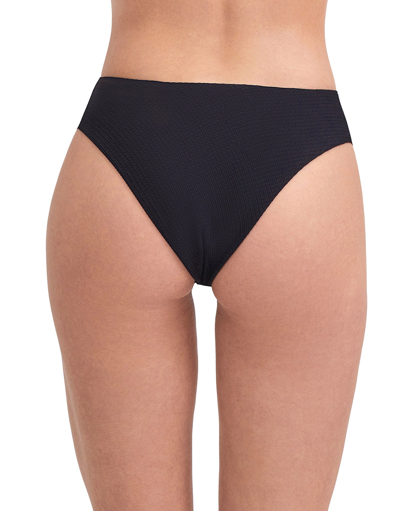 Back View Of Au Naturel Tyra Textured High Leg High Waist Bikini Bottom | AU NATUREL BLACK TEXTURED