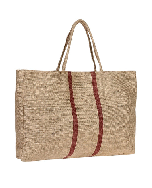 Front View Of Gottex Large Jute Bag | GOTTEX CREAM WITH RED