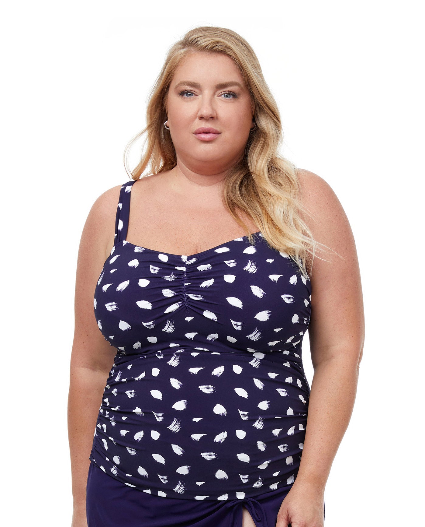 Front View Of Profile By Gottex Light As Feather Plus Size Shirred Underwire Tankini Top | PROFILE LIGHT AS FEATHER