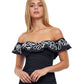 Front View Of Profile By Gottex Free Spirit Off The Shoulder Shirred Tankini Top | PROFILE FREE SPIRIT BLACK