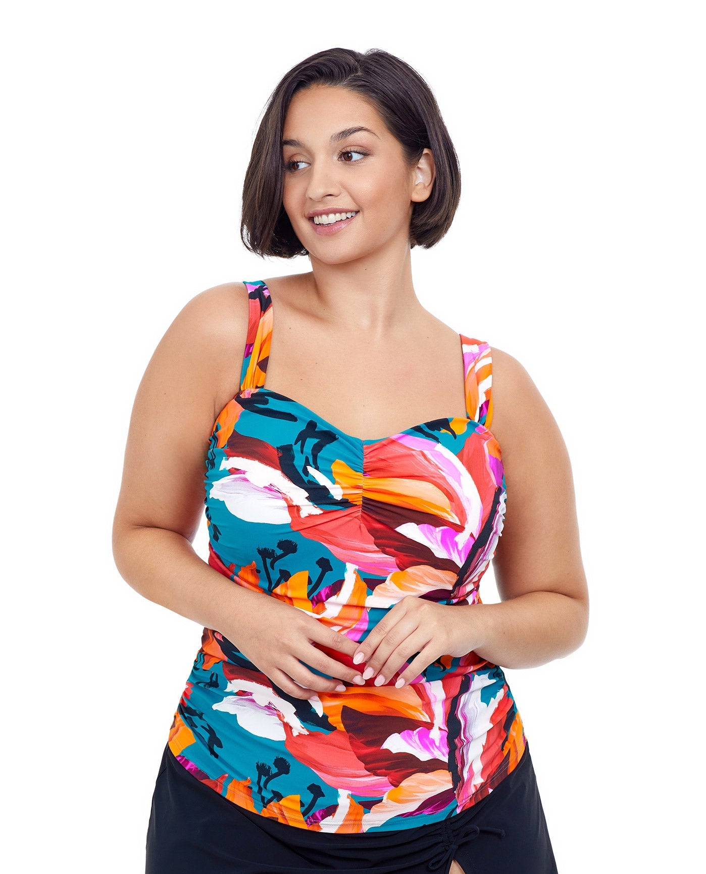 Front View Of Profile By Gottex Sugar And Spice Plus Size Shirred Underwire Tankini Top | PROFILE SUGAR AND SPICE