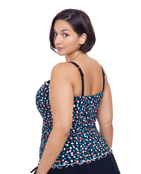 Back View Of Profile By Gottex Gin Fizz Plus Size Shirred Underwire Tankini Top | PROFILE GIN FIZZ BLACK