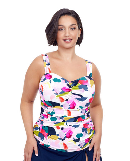 Front View Of Profile By Gottex Canvas Plus Size Shirred Underwire Tankini Top | PROFILE CANVAS